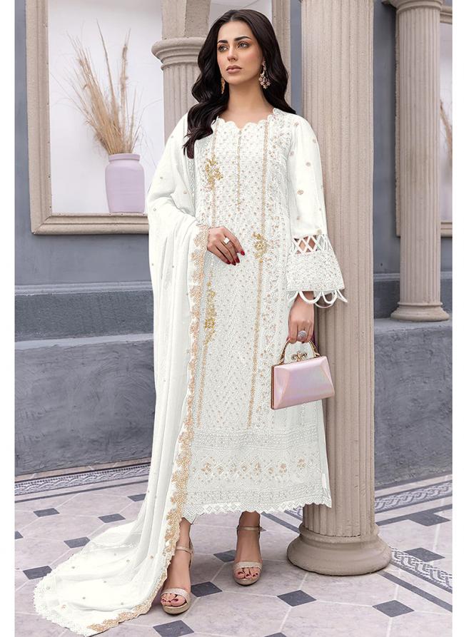 Georgette White Eid Wear Embroidery Work Pakistani Suit